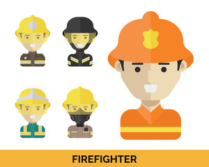 Modern Occupation People Avatar Set - Firefighter Uniform