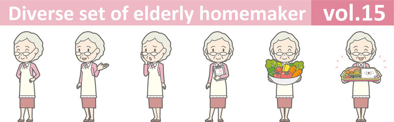 Diverse set of elderly homemaker, EPS10 vol.15