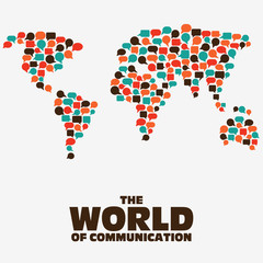 The World of communication. World map made of colorful speech bubbles