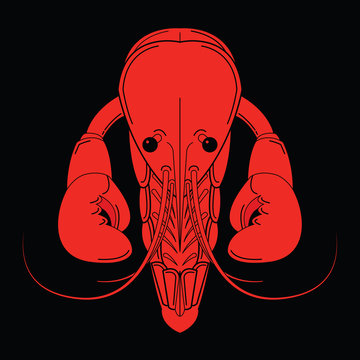 Crayfish red logo isolated on black background.