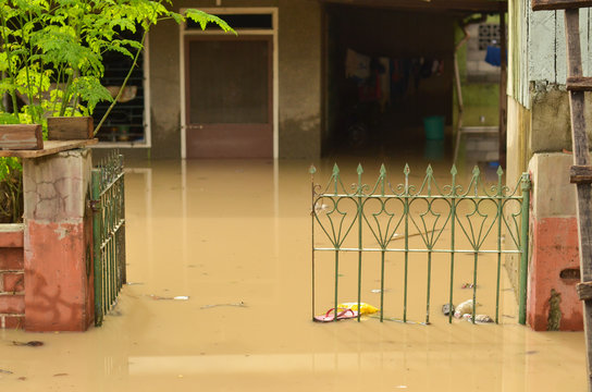 House flooded by muddy water in the Philippines