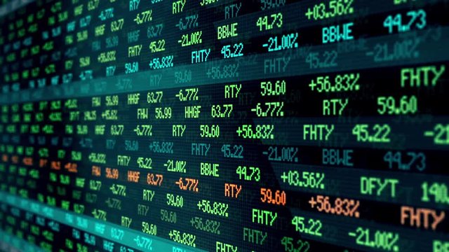 Stock Exchange Numbers scrolling through a digital modern landscape