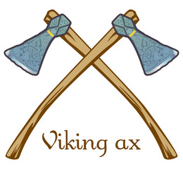 Viking Axe. White background. Abstract pattern for printing on paper, cloth, print. Viking Axe with the original pattern. battle ax medieval stock vector illustration isolated on white background