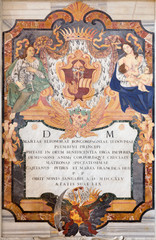 ROME, ITALY - MARCH 9, 2016: The mosaic from the Monument of Maria Eleonora Boncompagni in church Basilica di Santa Maria del Popolo by Domenico Gregorini in 1749.