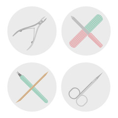 Set of vector icons with tools for manicure. Icons for beauty salon in a flat style.