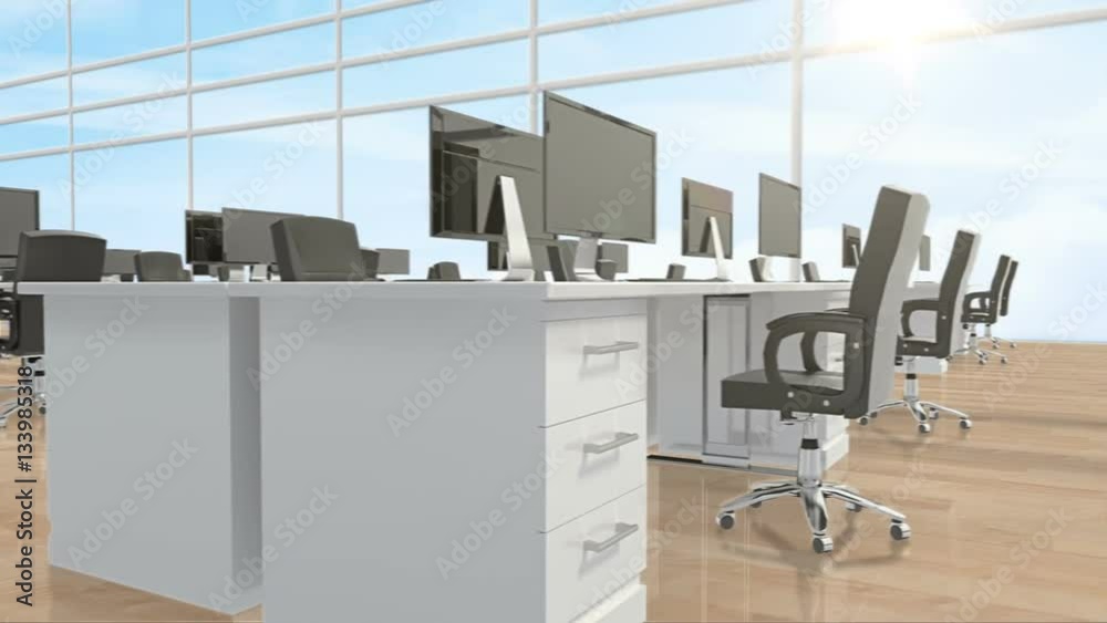 Poster Empty office with desks and computers
