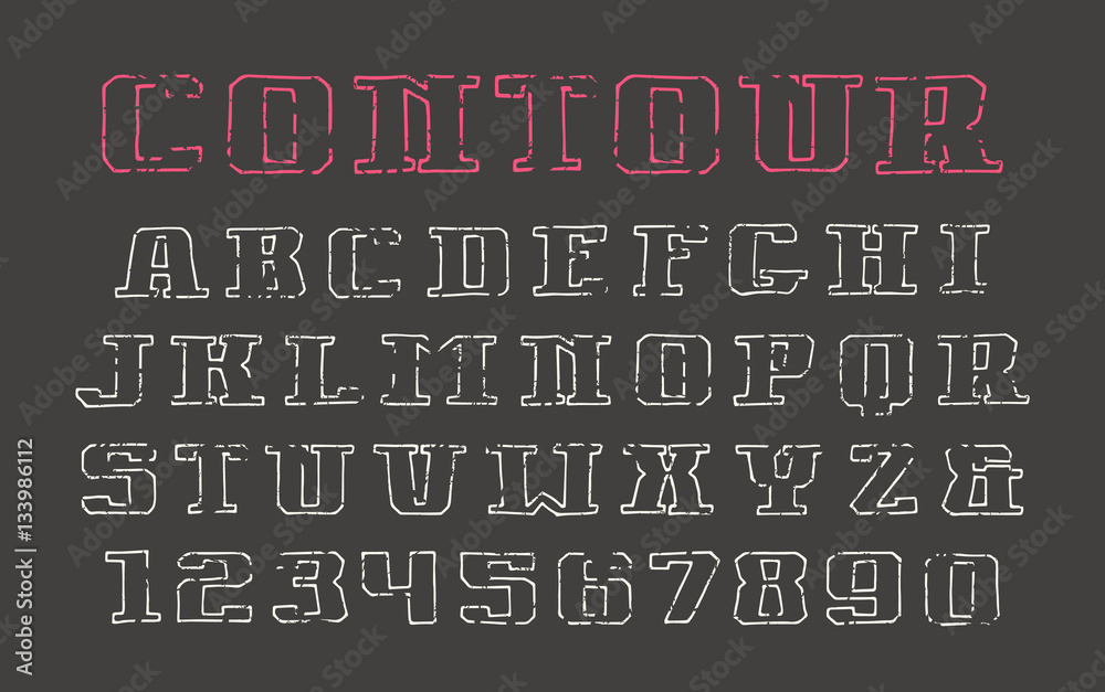 Fototapete contour serif font and numerals in the style of hand-drawn graph