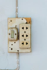 Close-up of old socket, electrical outlet on the wall