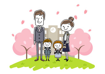 入学式イメージ：両親と男の子と女の子
