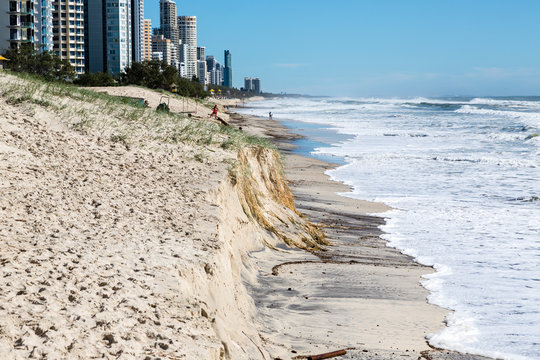 Beach erosion after storm activity Gold Coast Australia