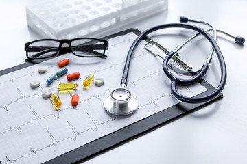 doctor desktop with test tubes in lab no one