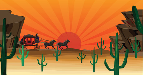 western scene with stagecoach wagon