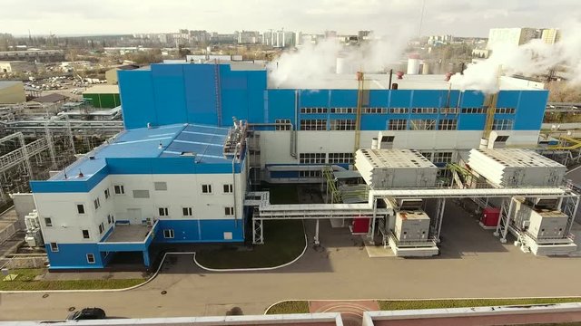 Aerial shot of Voronezh. Modern thermal power station. Russia. 4K