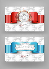 Grand Opening elegant vintage cards with white leather texture. Vector illustration