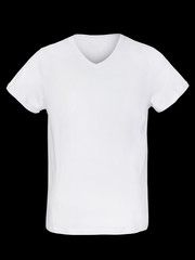 White mans v-shaped tshirt isolated on black