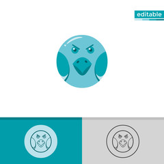 bird icon. cute animal illustration with blue color. monochrome