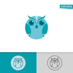 owl icon. cute animal illustration with blue color. monochrome