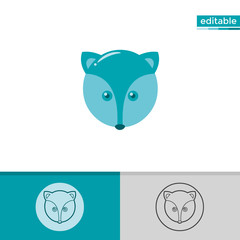 fox icon. cute animal illustration with blue color. monochrome