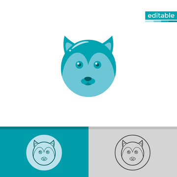 wolf icon. cute animal illustration with blue color. monochrome