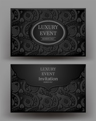 Luxury event elegant  black envelope with floral design. Vector illustration