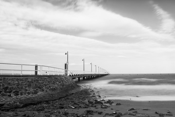 Shorncliffe Pier in the late afternoon in Queensland, Australia.