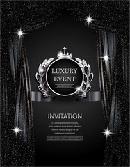 Luxury event elegant  silver and black background with sparkling theater curtains. Vector illustration