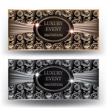 Luxury event elegant cards with floral design elements and vintage frame. Vector illustration