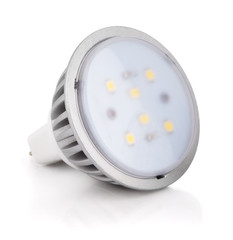 Closeup of newest LED light bulb isolated on white with clipping path