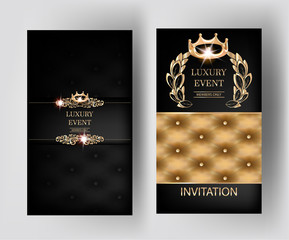 Luxury vertical elegant vintage banners with leather texture and floral design elements. Vector illustration