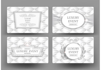 Luxury white elegant vintage cards with leather texture. Vector illustration