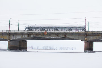 Rail way bridge at winter day - Russian, Kazanka river