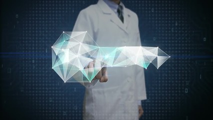 Researcher, Engineer, doctor touching screen, Digital lines create key shape, digital security solution concept. intelligence technology.