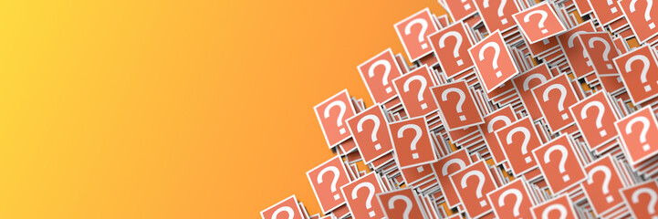 Infinite question marks red cards, 3d rendering
