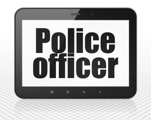 Law concept: Tablet Pc Computer with Police Officer on display