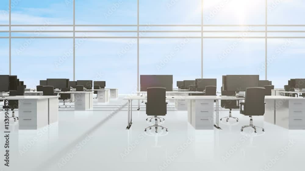 Poster Empty office with desks and computers