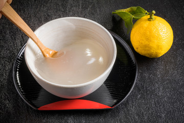 葛湯　 Hot sweet drink of kudzu starch gruel Japan

