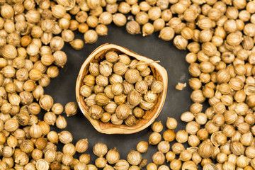Coriander seeds with hazelnut shell