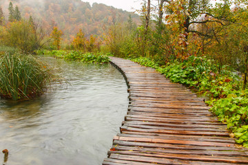 Fototapety  Drewniana ścieżka turystyczna w Parku Narodowym Jezior Plitwickich