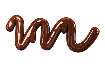 Delicious Leaky Cursive Alphabet Isolated on white Background. Handwritten small chocolate letter M. 3d Rendering