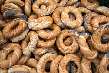 Traditional Cracovian  prezels with salt,  poppy and sesame seeds