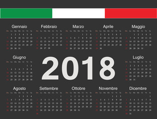 Vector black Italian circle calendar 2018
