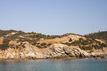 Fototapeta na wymiar Landscape with water and rocks - Aegean sea, Greece