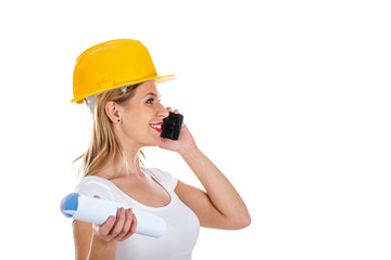Female engineer on the phone