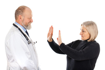Nervous patient with her doctor