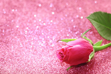 Valentine's Day pink rose, glitter background