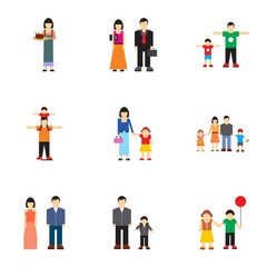 Close relatives icons set, flat style