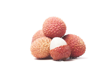 Fresh lychee fruits on white background