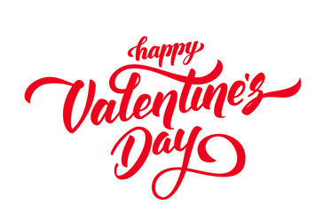 Vector illustration. Handwritten elegant modern brush lettering of Happy Valentines Day on white background.