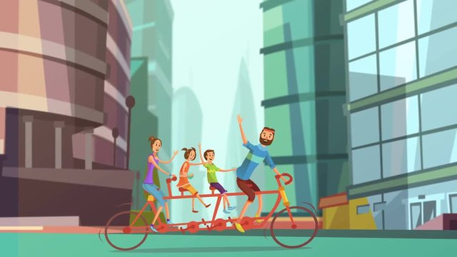 Cartoon family on bicycle video animation footage