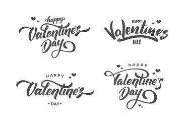 Vector illustration: Set of handwritten lettering compositions of Happy Valentines Day on white background.
